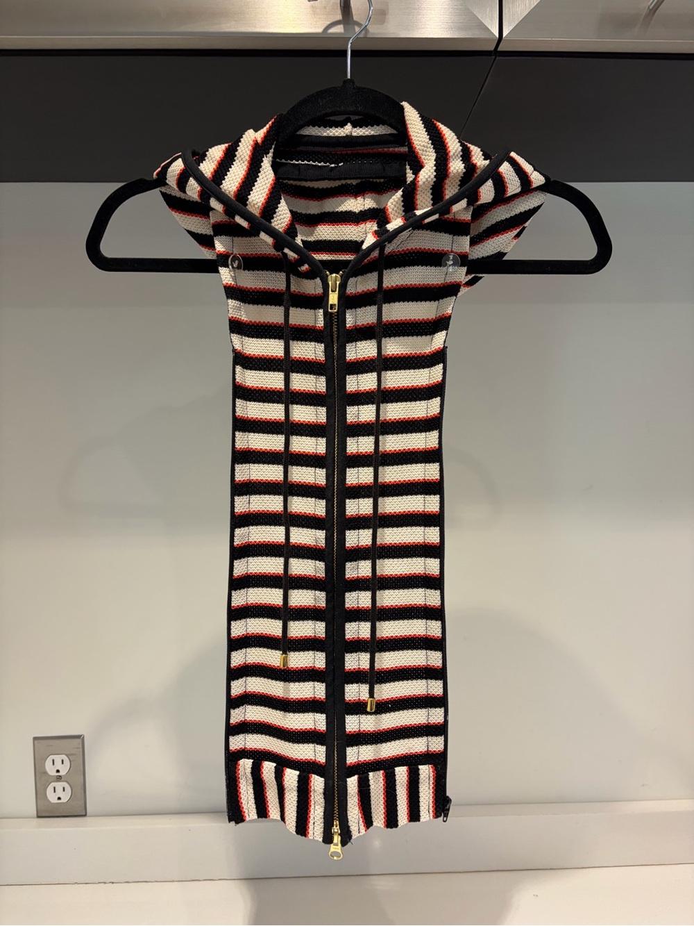 $258 Veronica Beard cream black red  stripe knit Dickey Jacket insert hoodie